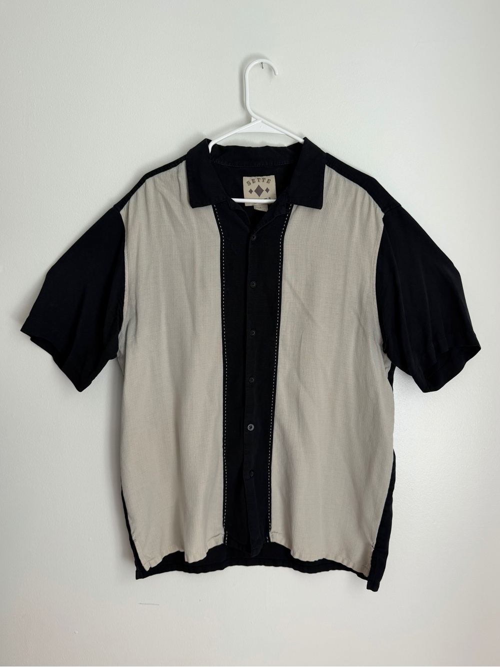 Men’s 100% Silk Two Tone Panel Retro Shirt By Sette Ponti Size Large